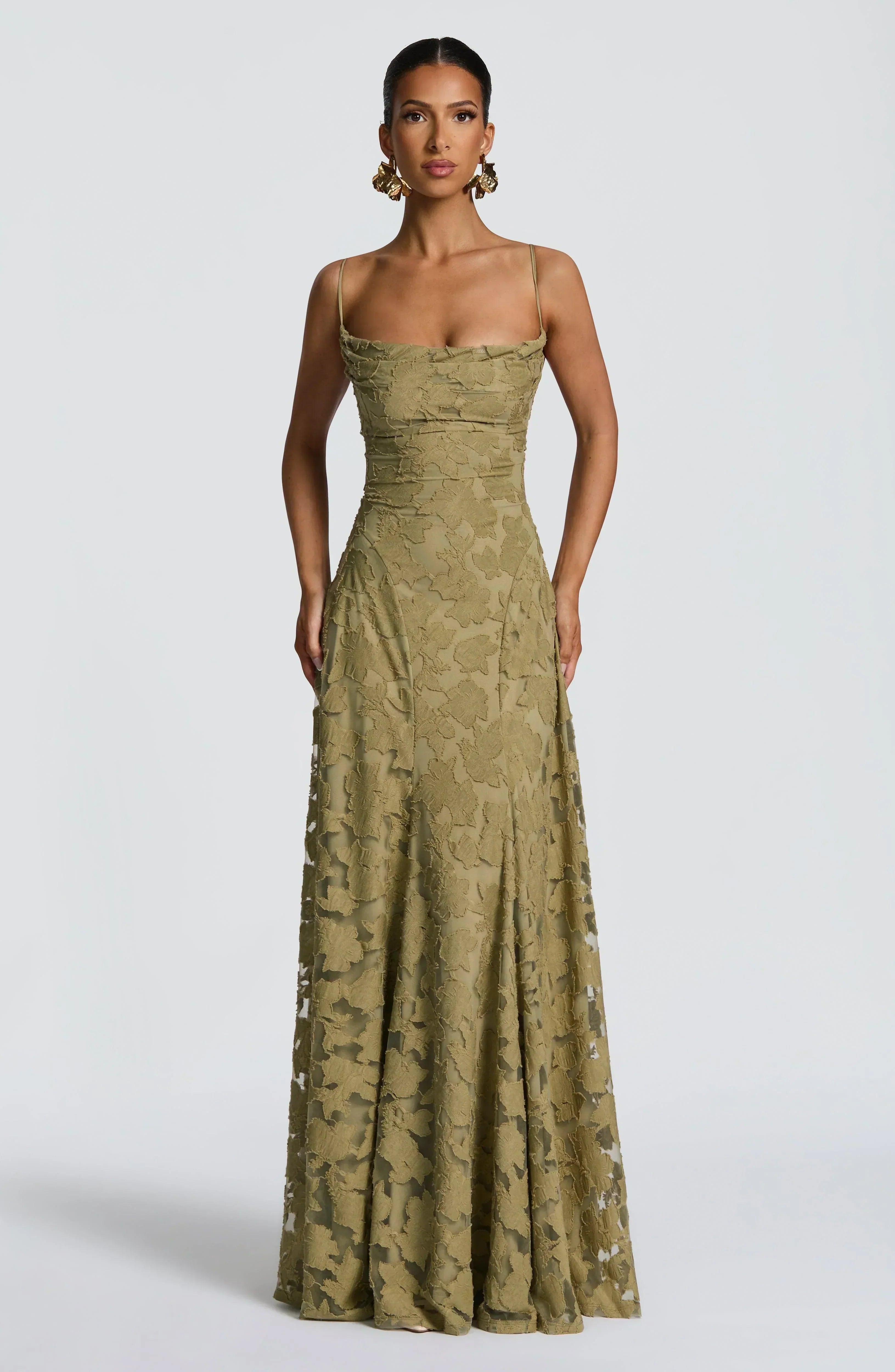 Women's maxi dress — open lace-up back with thin straps | formal events