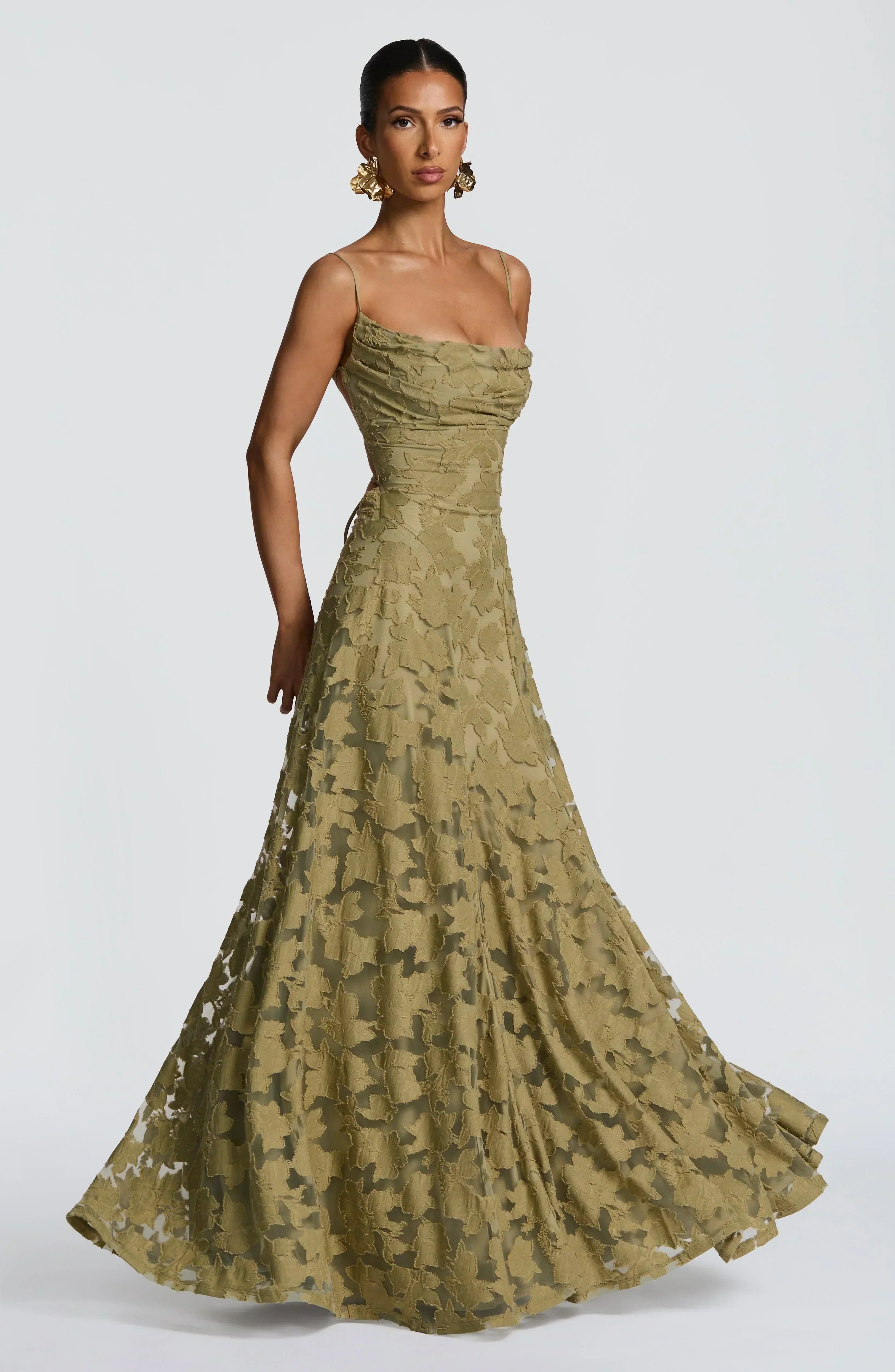 Women's maxi dress — open lace-up back with thin straps | formal events