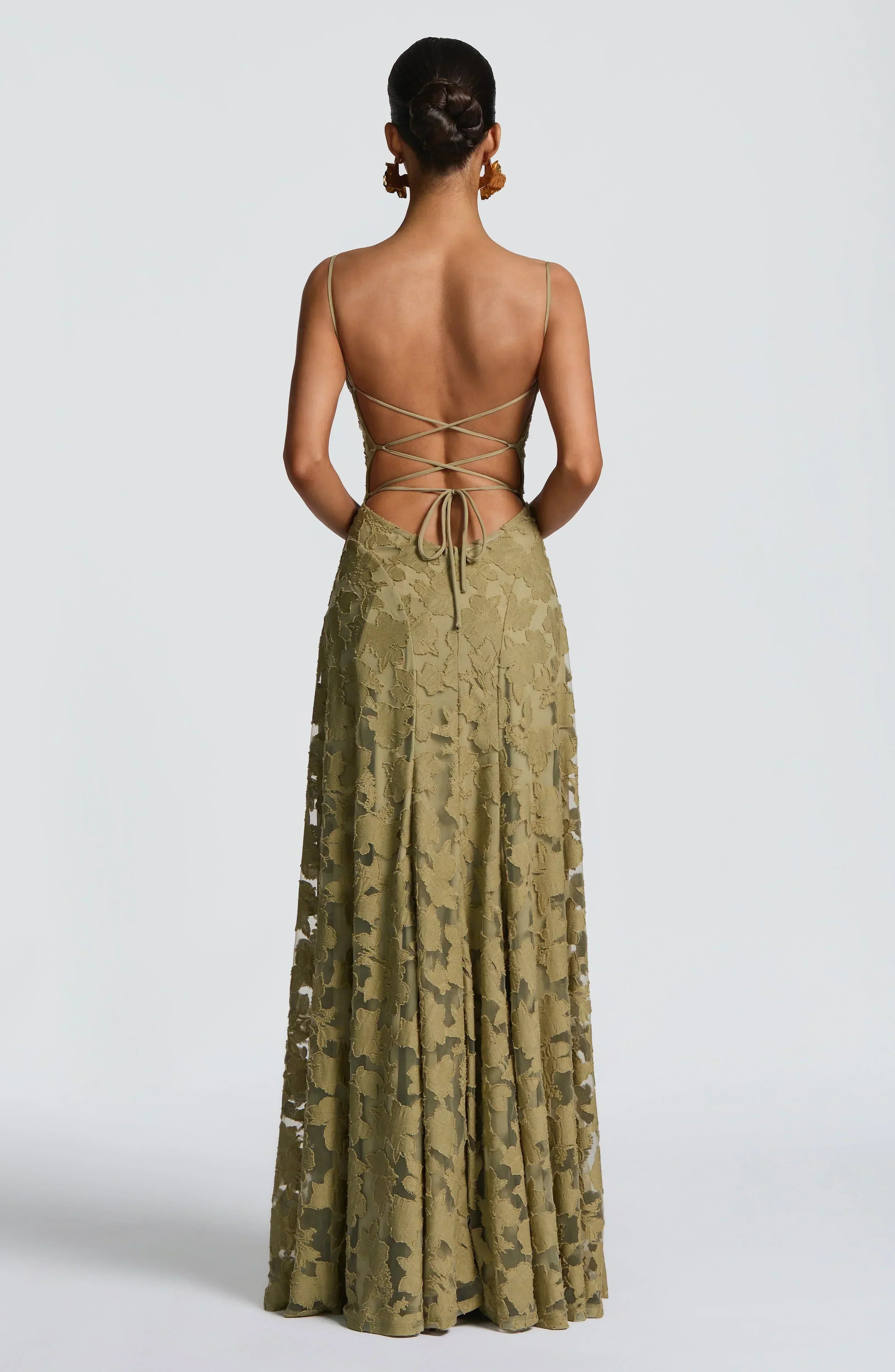 Women's maxi dress — open lace-up back with thin straps | formal events