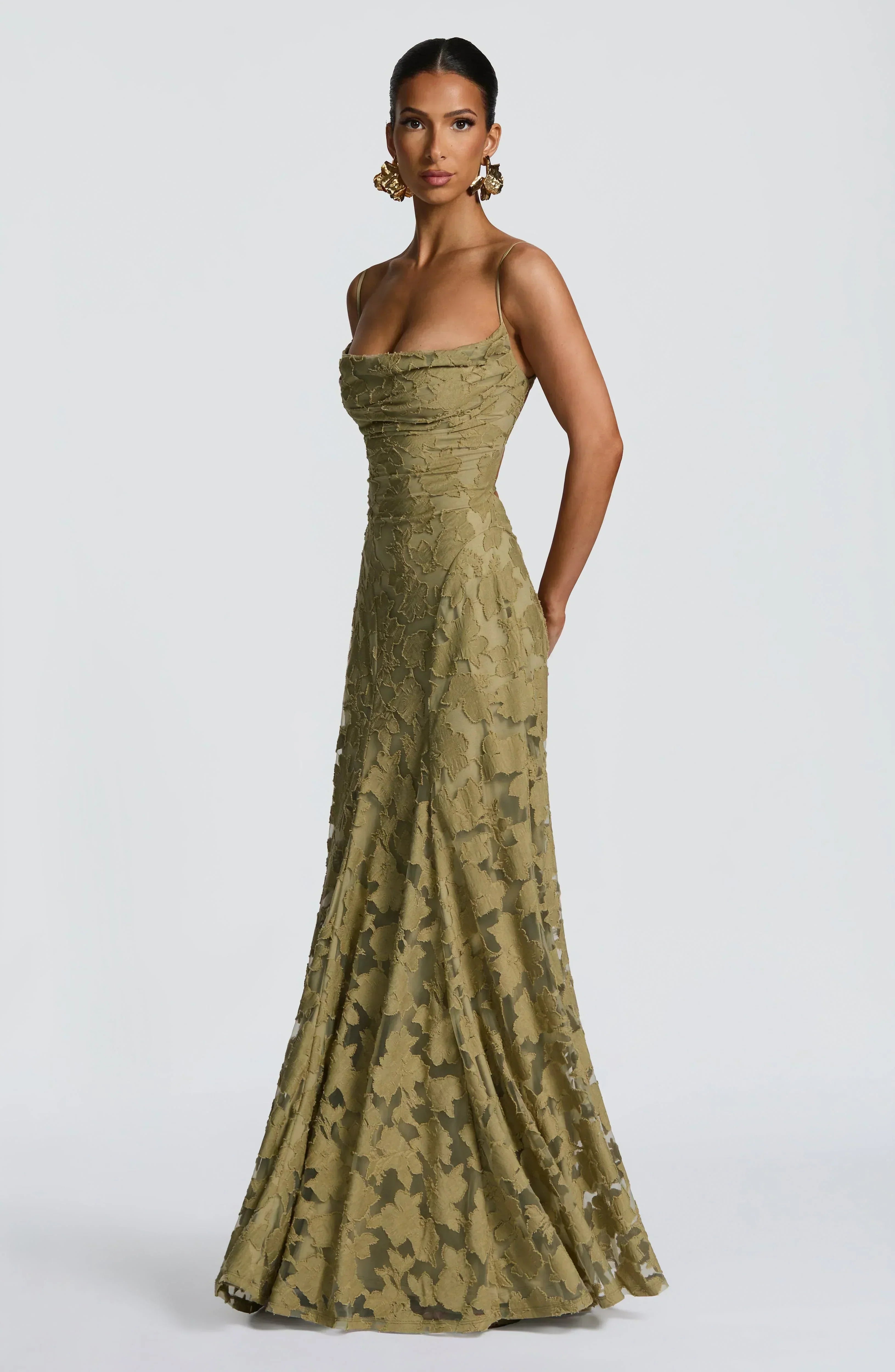 Women's maxi dress — open lace-up back with thin straps | formal events