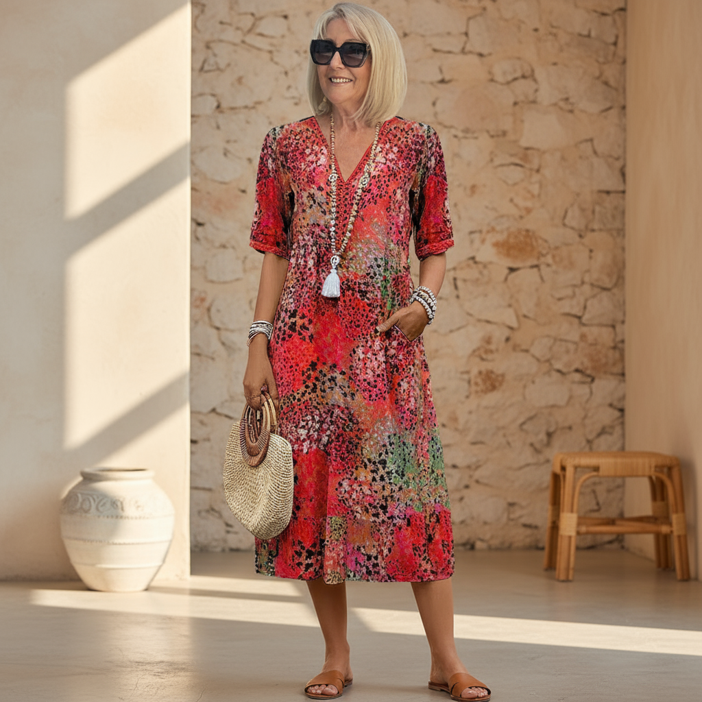 Women's Printed Midi Dress Cotton Blend