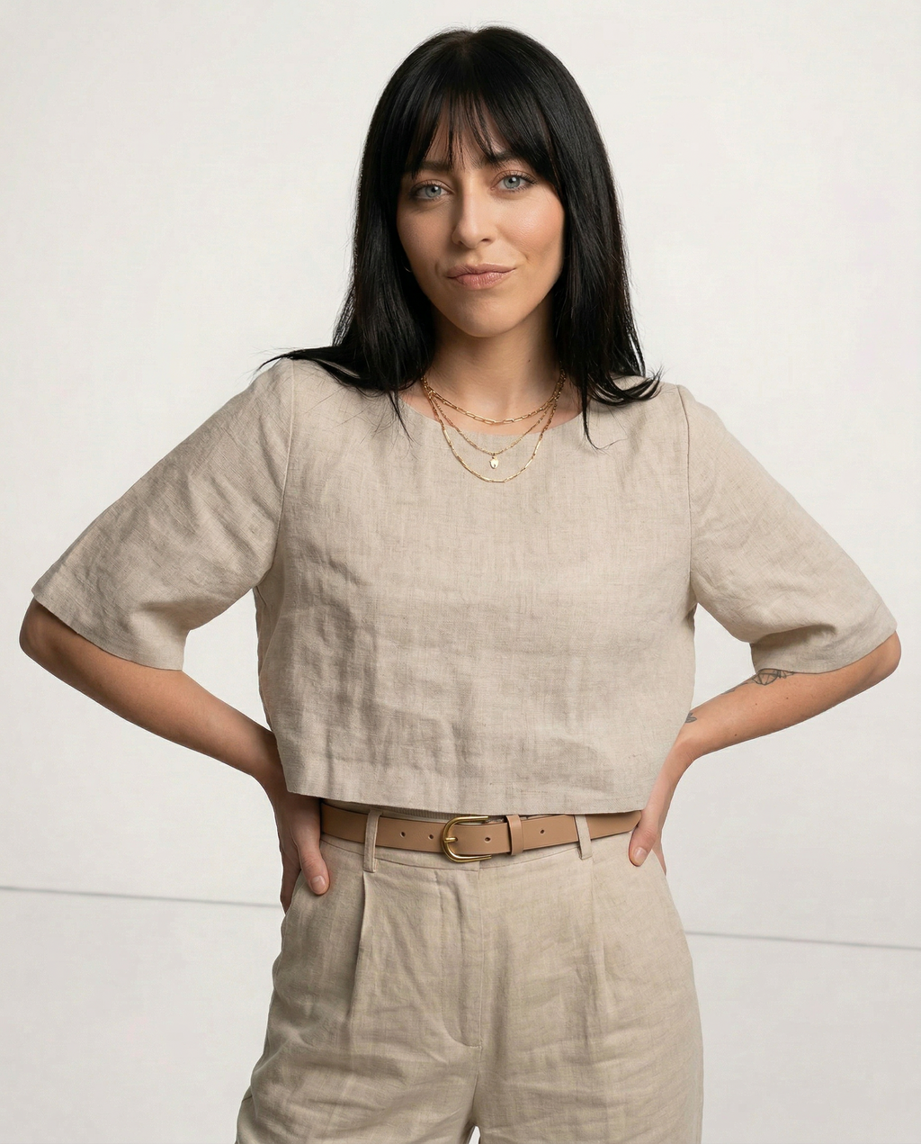 Crop top for women — 100% linen — boxy oversized fit — casual daily