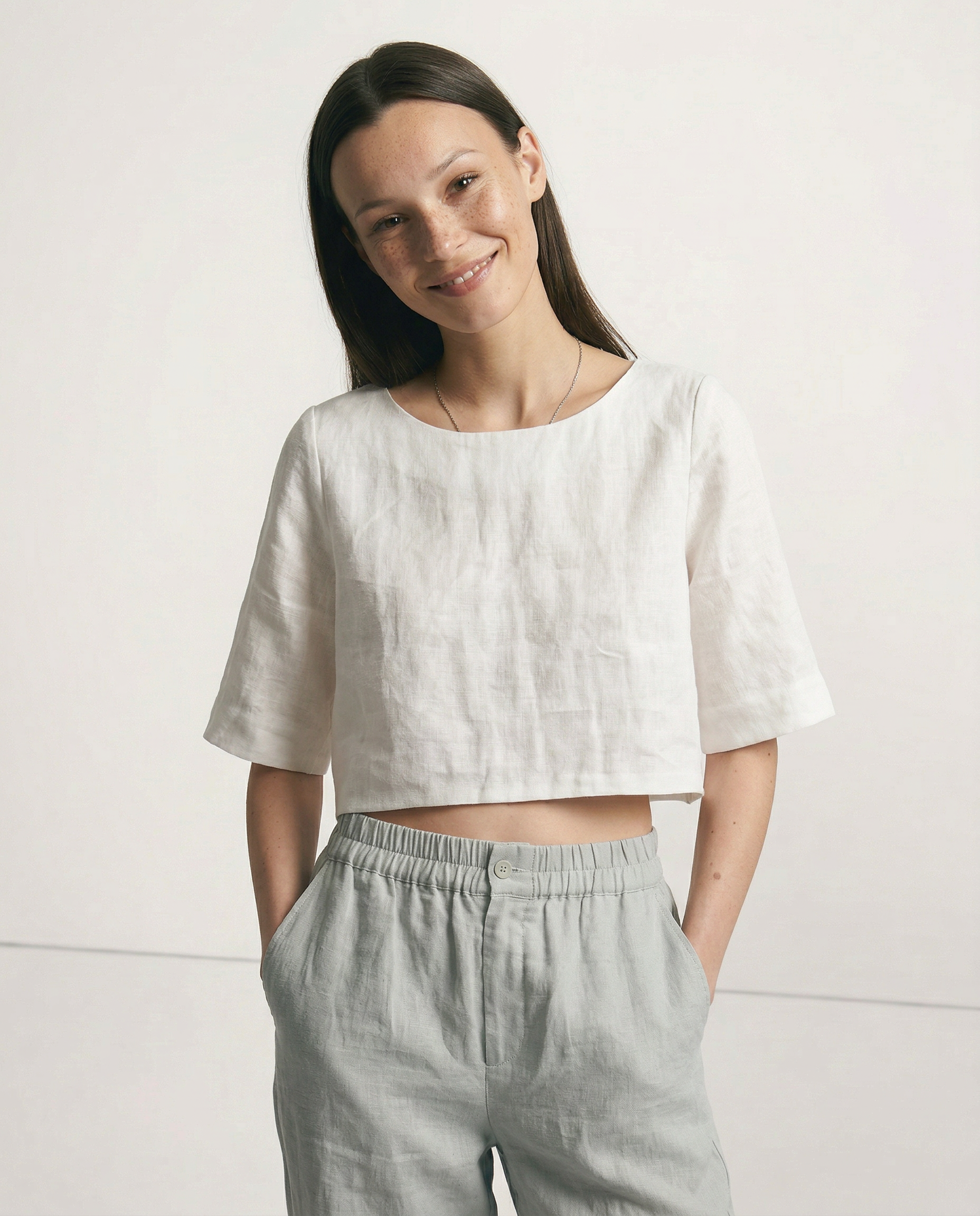 Crop top for women — 100% linen — boxy oversized fit — casual daily