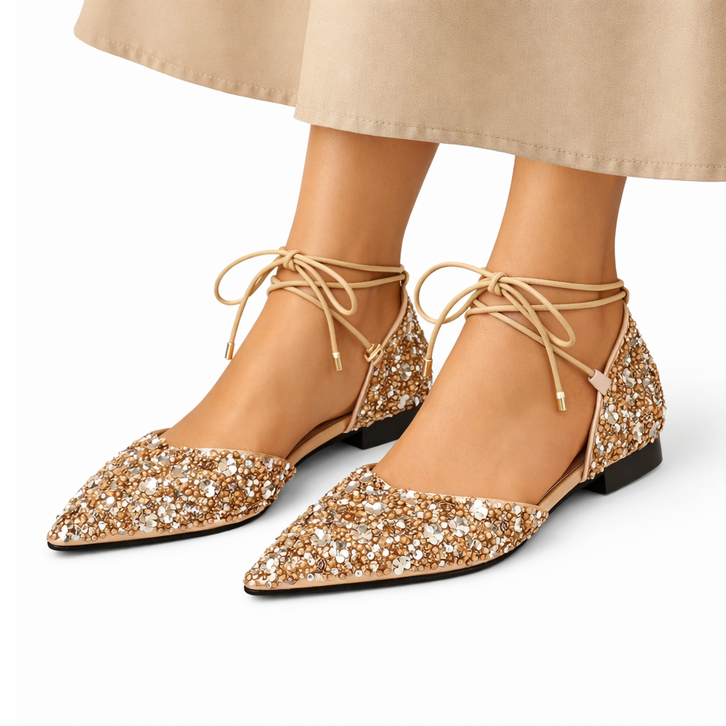 Crystal Embellished Pointed Flat Shoes