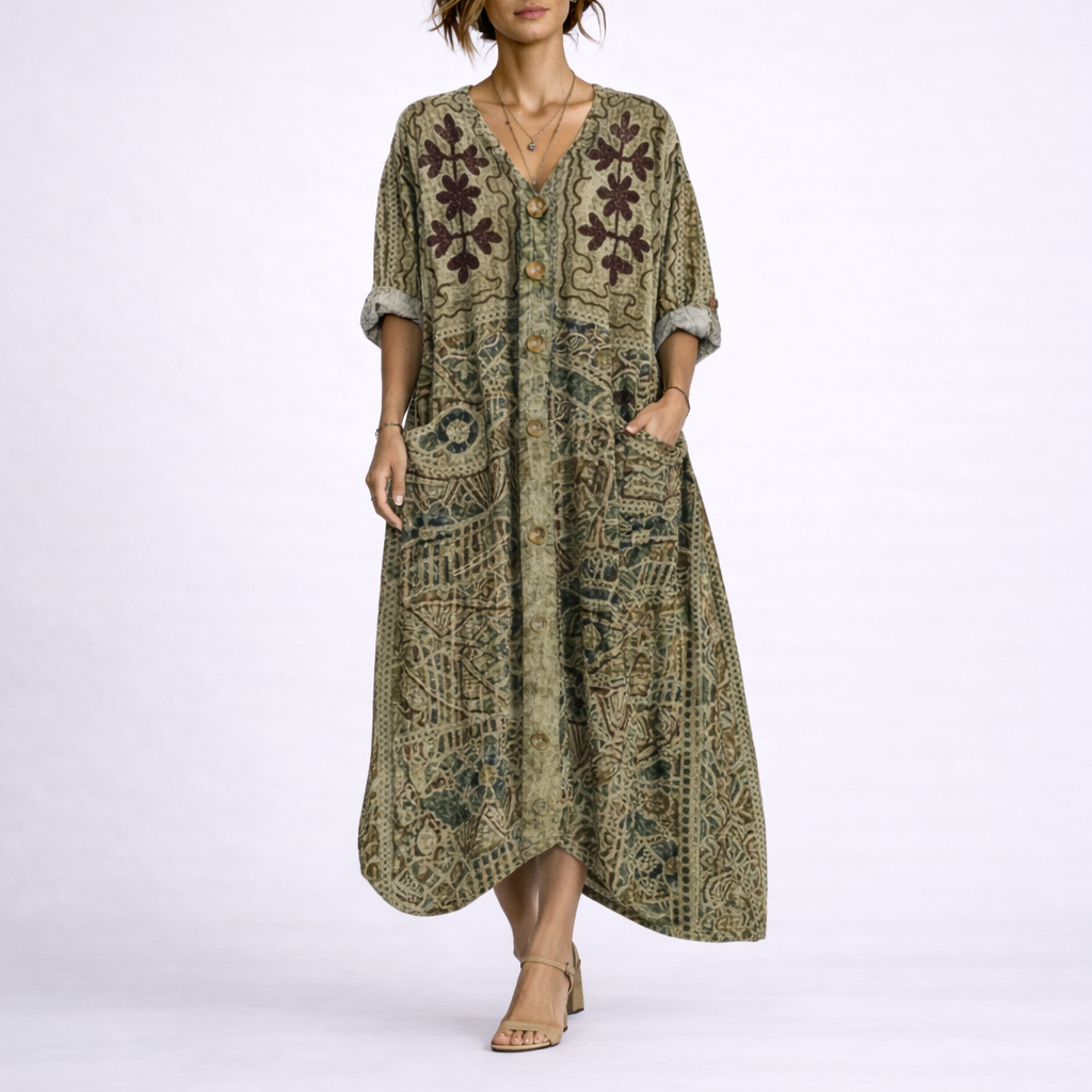 Printed V-Neck Maxi Kaftan Dress