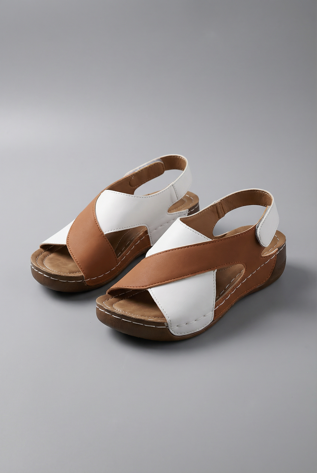 Women's Contrast Wedge Sandals Crisscross Straps Open Toe Comfortable Slide Shoes