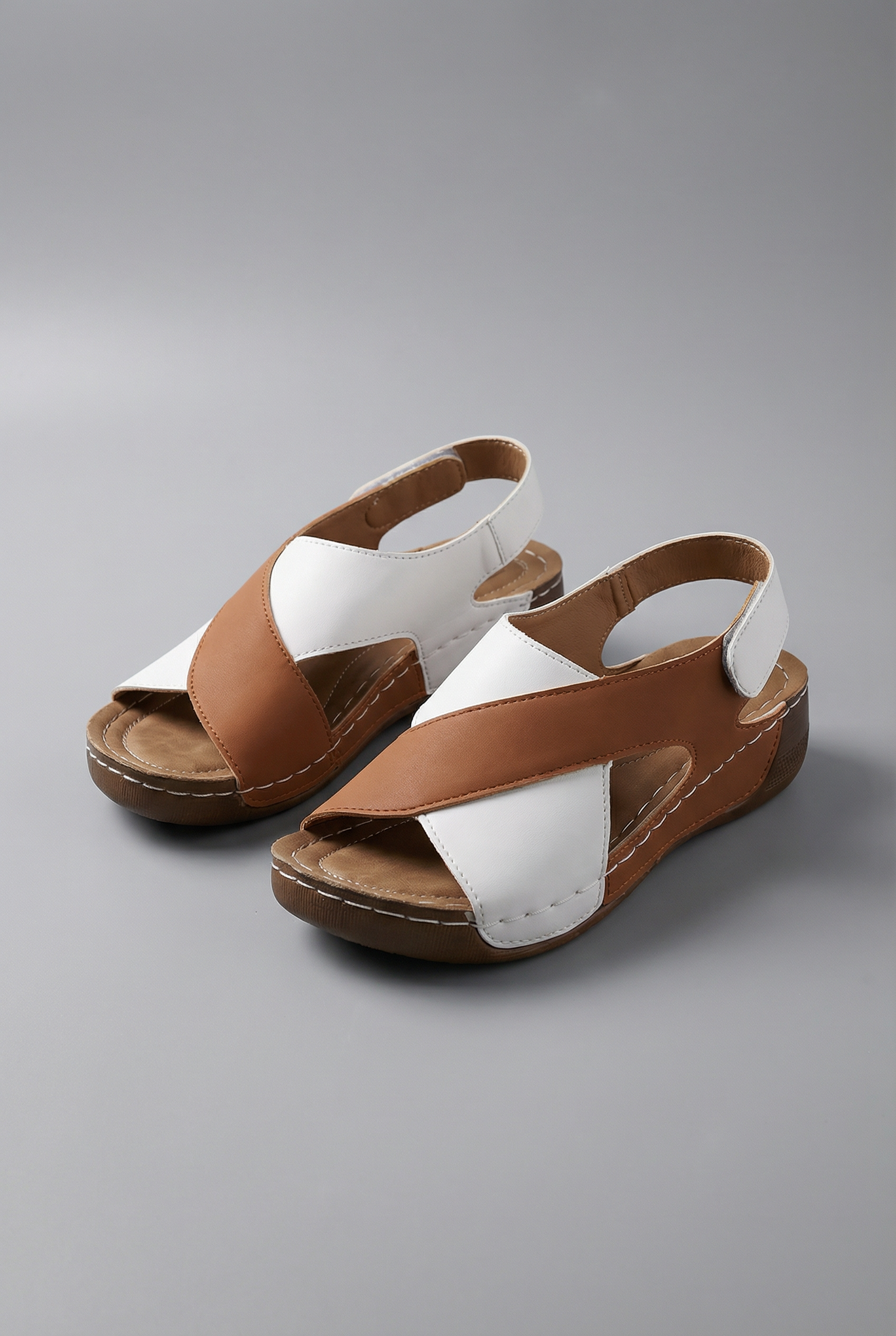Women's Contrast Wedge Sandals Crisscross Straps Open Toe Comfortable Slide Shoes