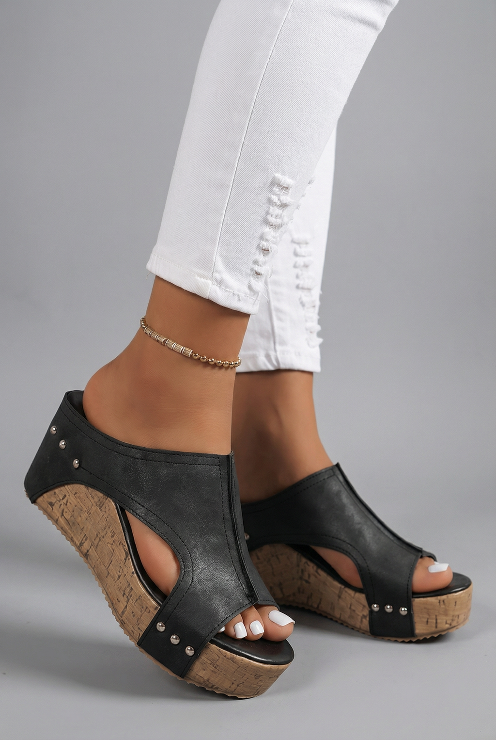 Women's Elegant Platform Wedge Sandals Retro Slip On Open Toe Cushioned Shoes