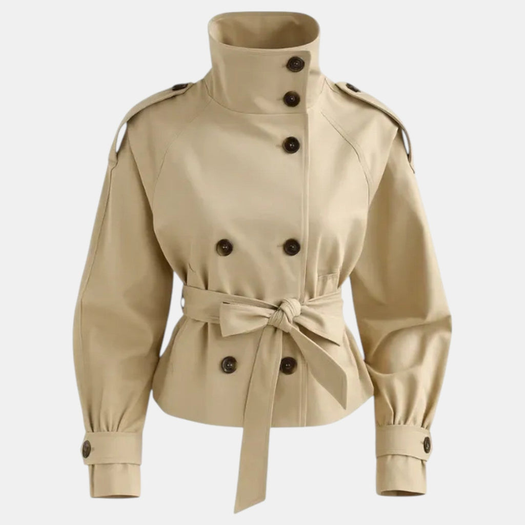 Women's Short Trench Coat Adjustable Belt Lightweight Work Casual