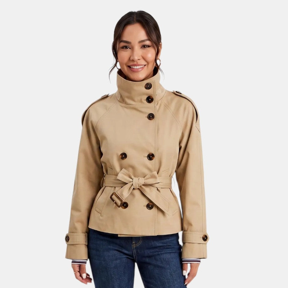 Women's Short Trench Coat Adjustable Belt Lightweight Work Casual