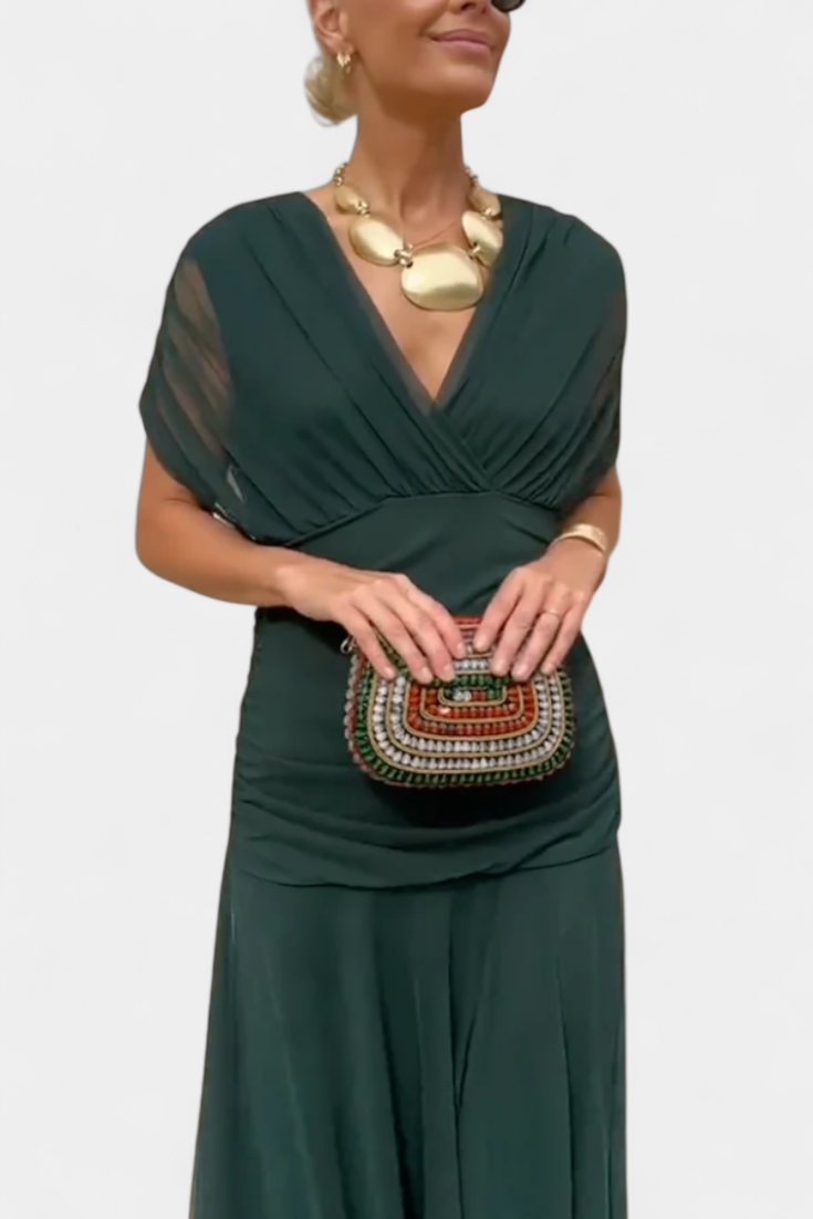 Women’s maxi dress — pleated wrapped waistline | formal wedding events