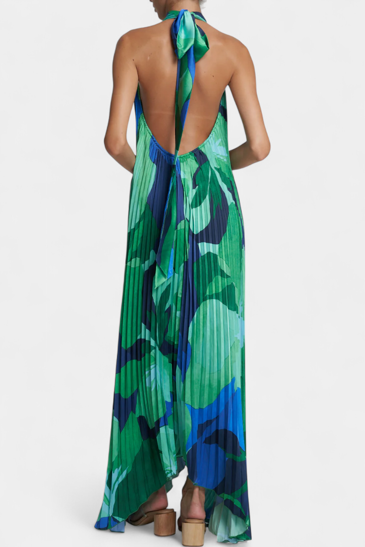 Halter Neck Pleated Maxi Dress