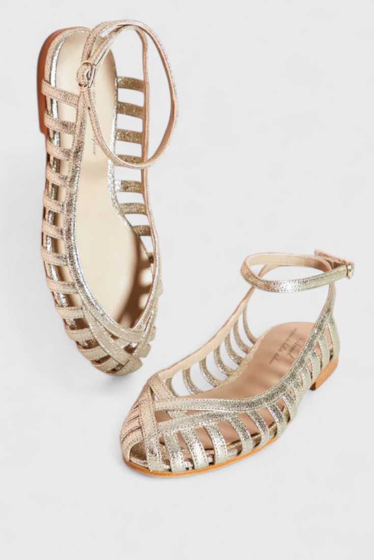 Metallic Strappy Flat Sandals
