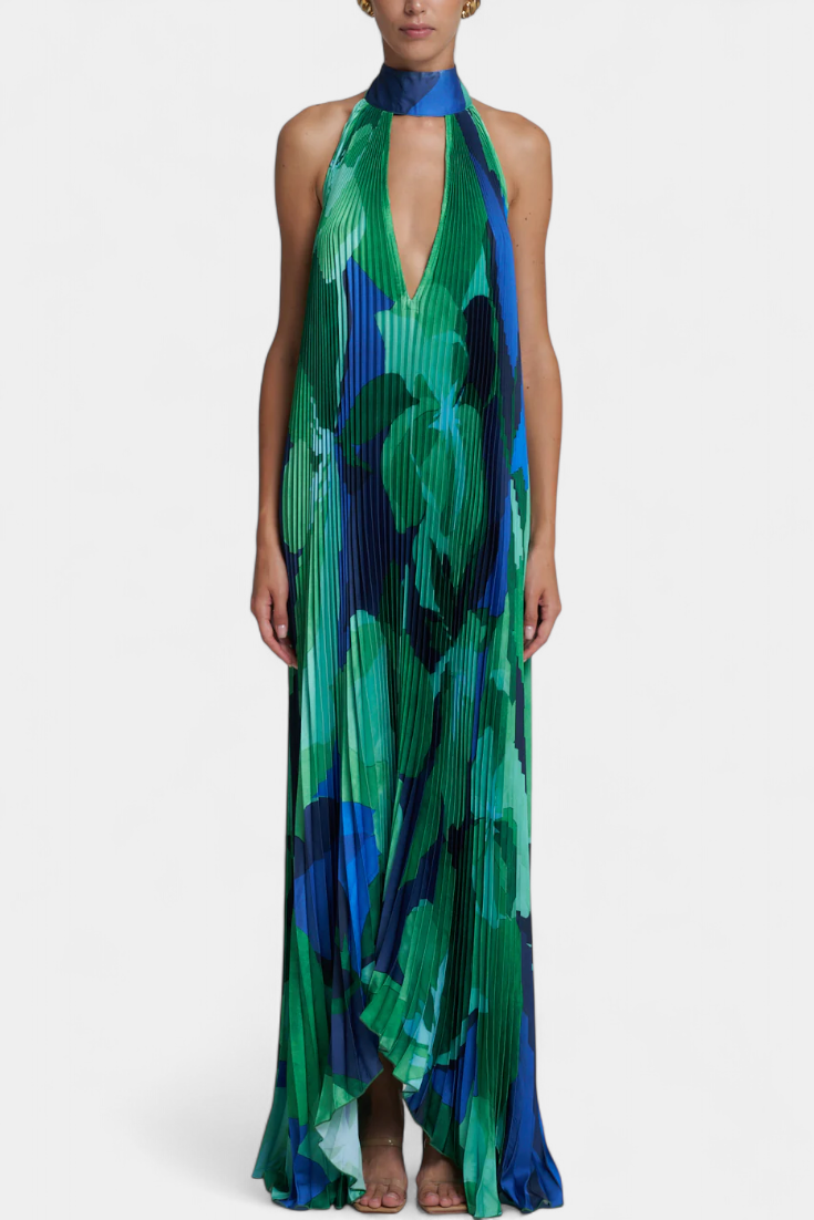 Halter Neck Pleated Maxi Dress