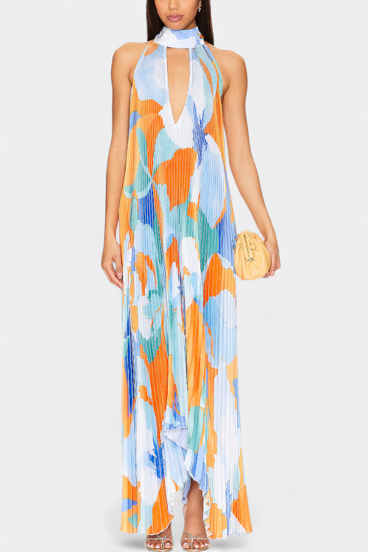 Halter Neck Pleated Maxi Dress