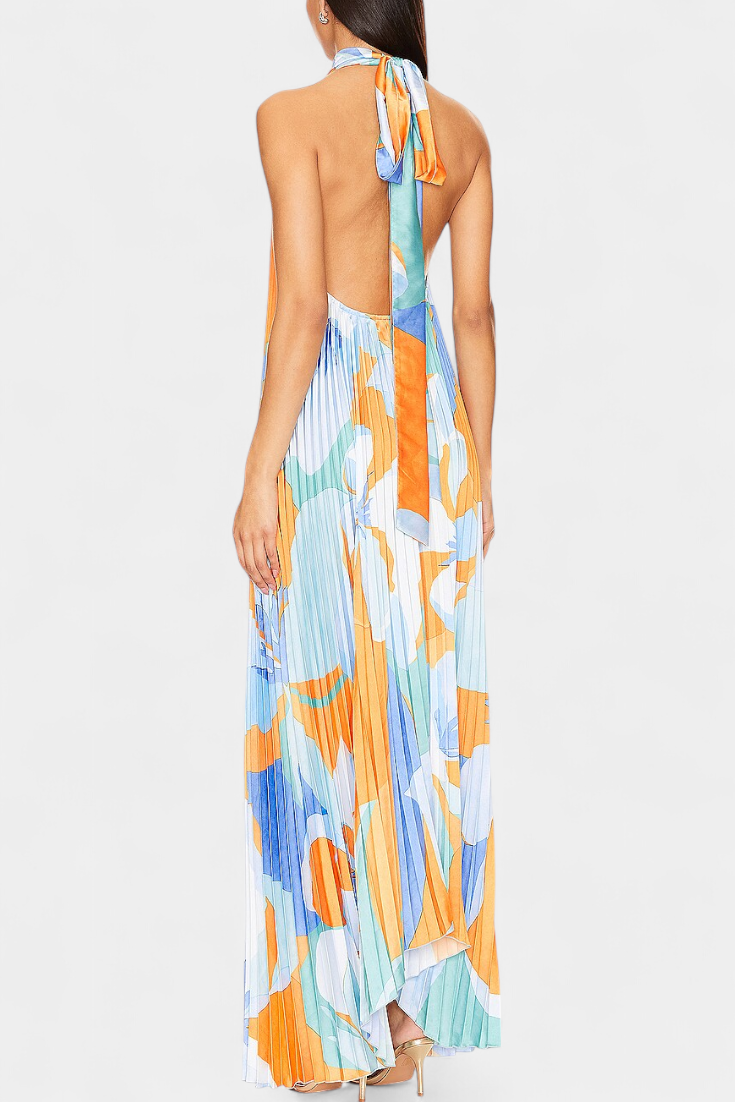 Halter Neck Pleated Maxi Dress