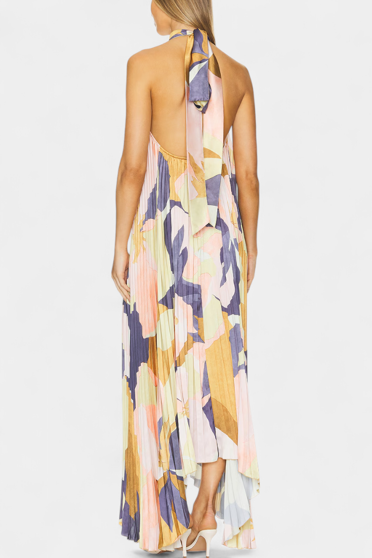 Halter Neck Pleated Maxi Dress