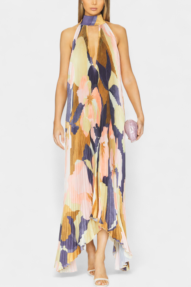 Halter Neck Pleated Maxi Dress