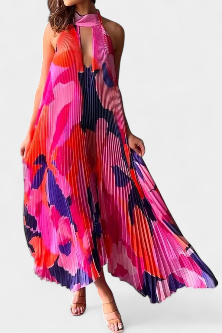 Halter Neck Pleated Maxi Dress