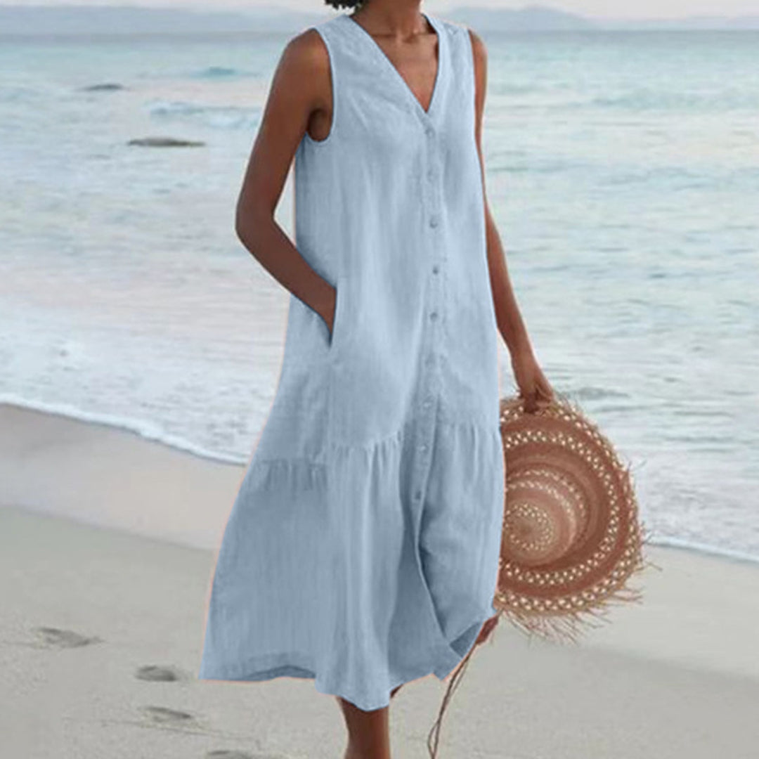 Sleeveless Linen Midi Shirt Dress