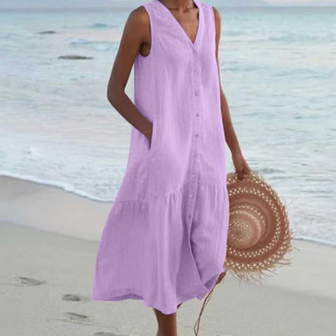 Sleeveless Linen Midi Shirt Dress