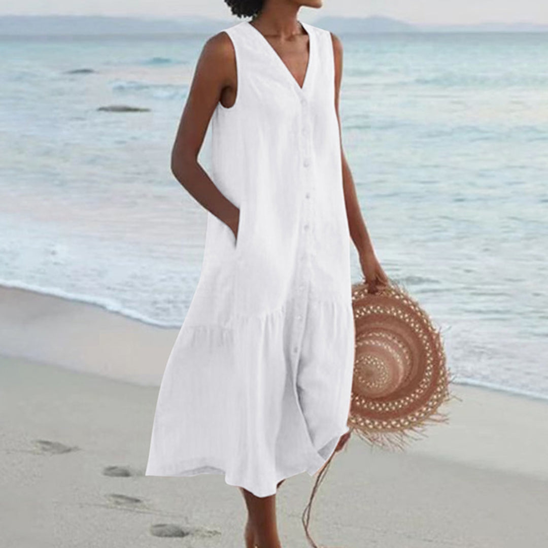 Sleeveless Linen Midi Shirt Dress
