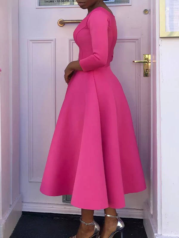 A-Line Midi Wedding Guest Dress Three Quarter Sleeve Round Neck Formal Flare Apparel