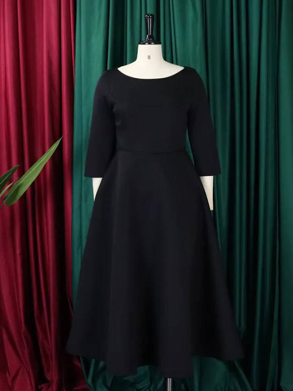 A-Line Midi Wedding Guest Dress Three Quarter Sleeve Round Neck Formal Flare Apparel