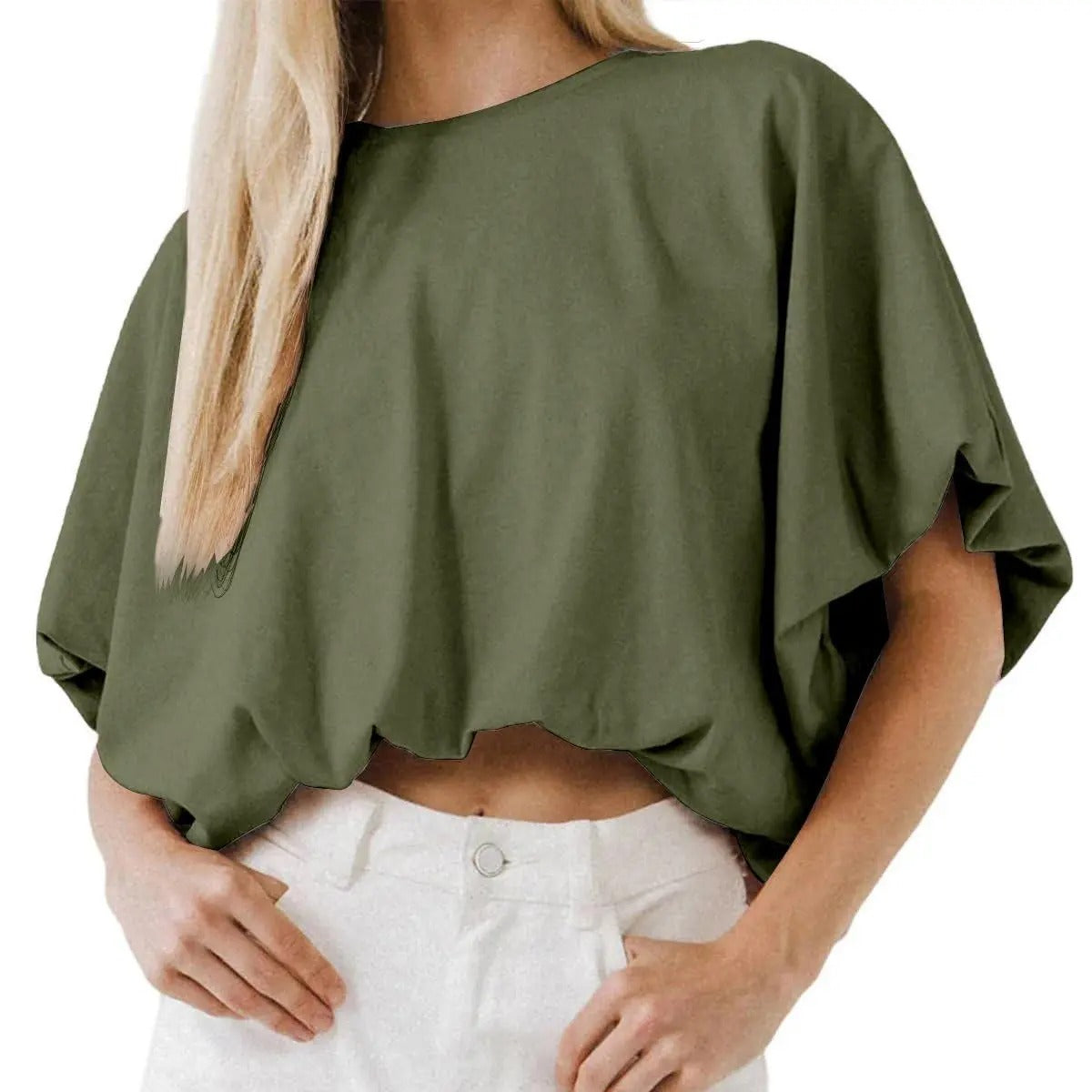 Crop top for women — cotton blend — puff sleeve — casual daily