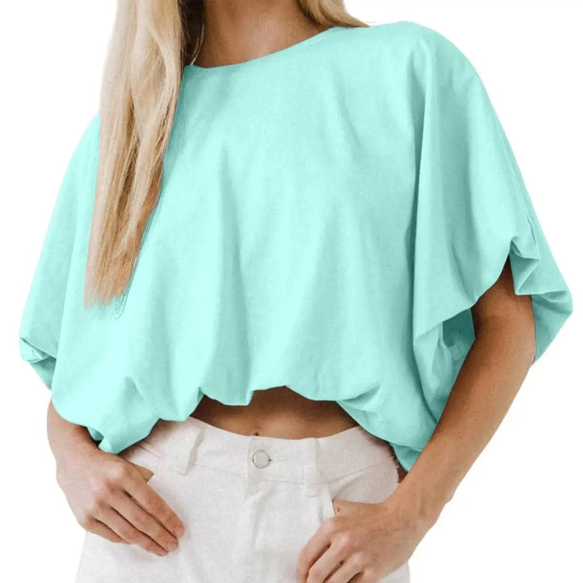 Crop top for women — cotton blend — puff sleeve — casual daily
