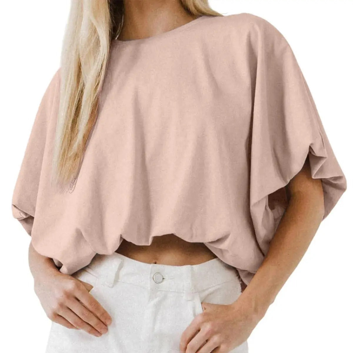 Crop top for women — cotton blend — puff sleeve — casual daily