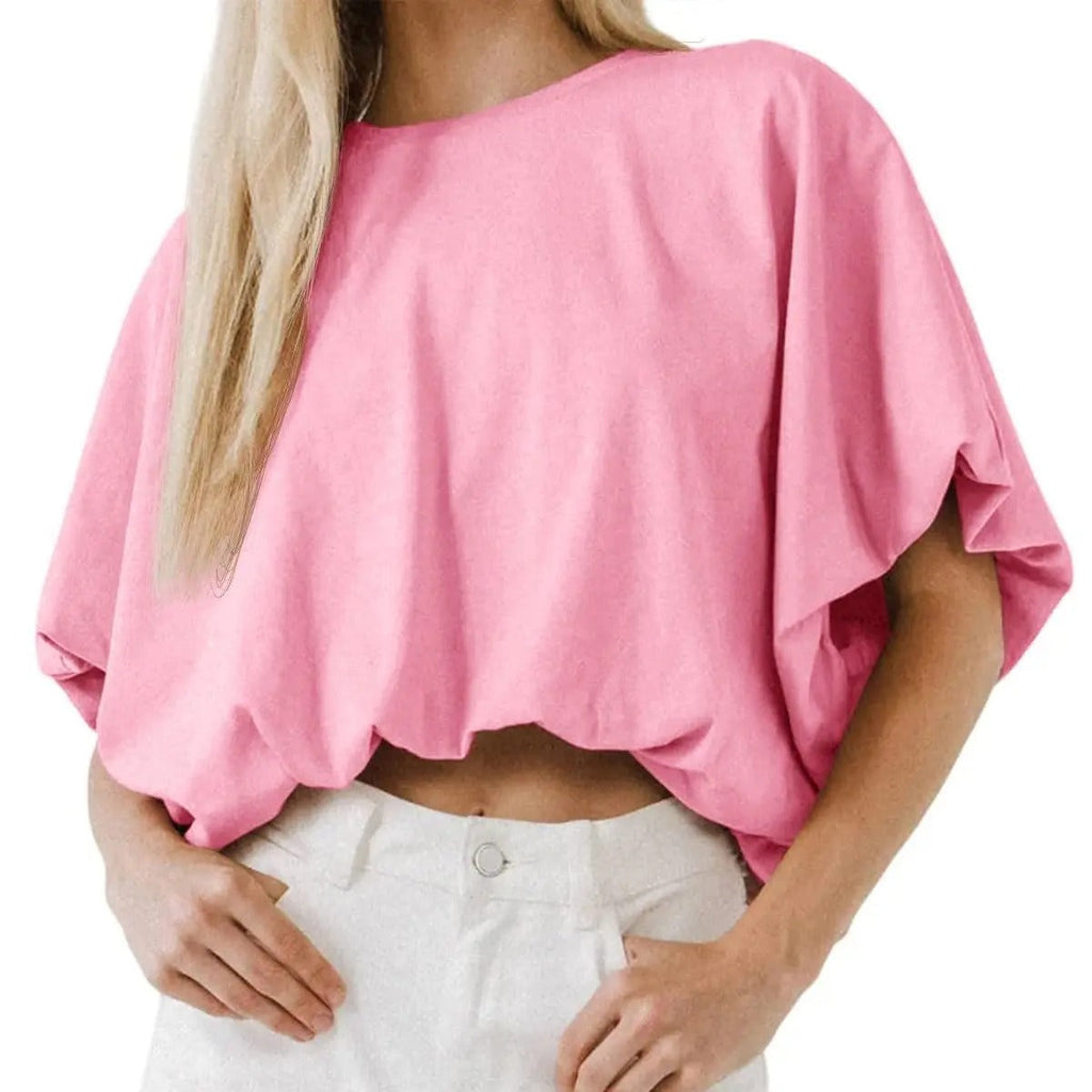 Crop top for women — cotton blend — puff sleeve — casual daily