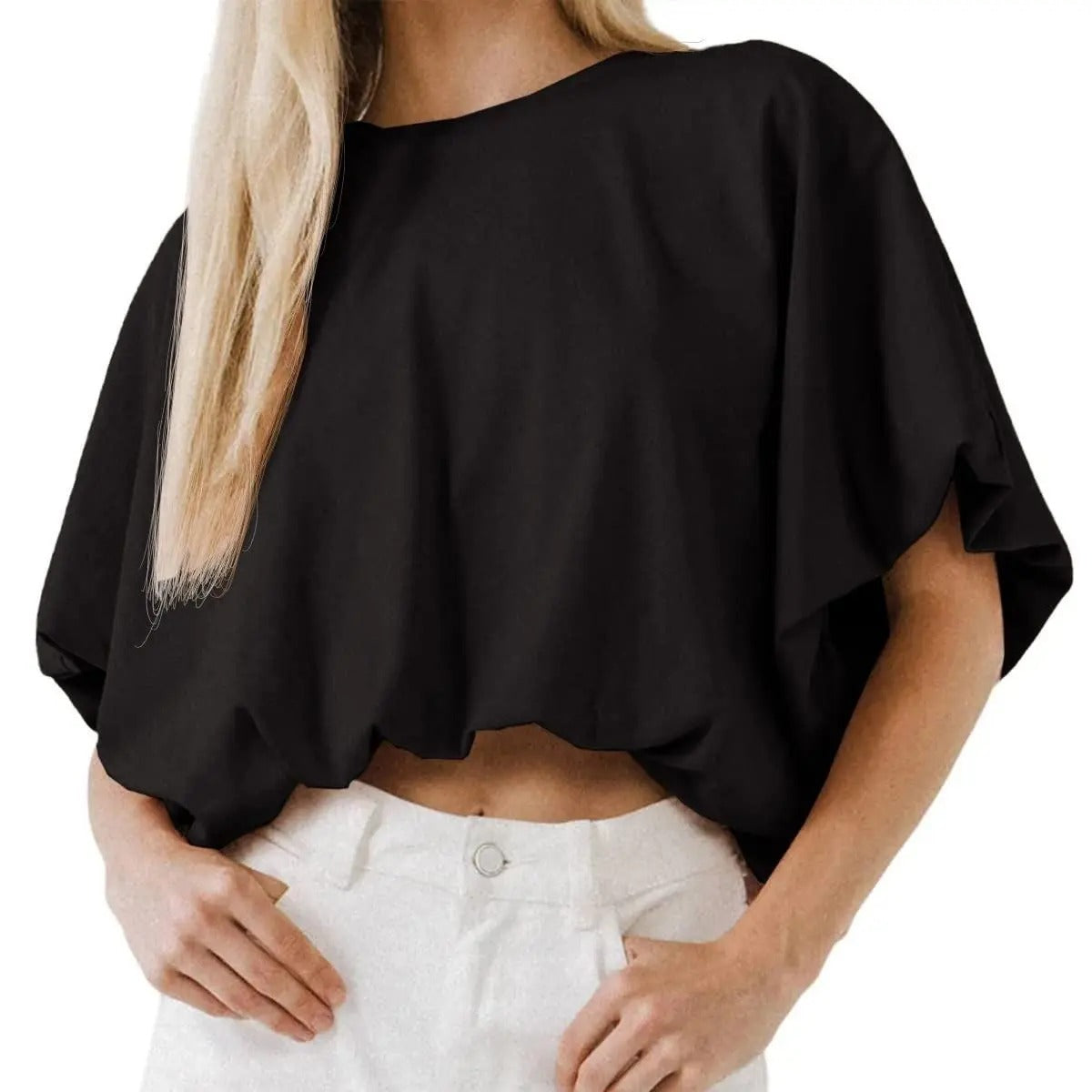 Crop top for women — cotton blend — puff sleeve — casual daily