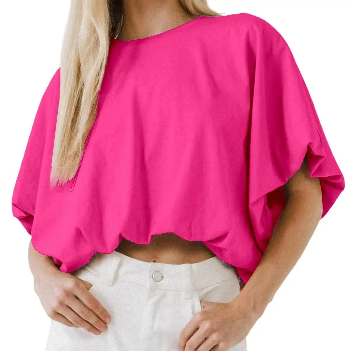 Crop top for women — cotton blend — puff sleeve — casual daily