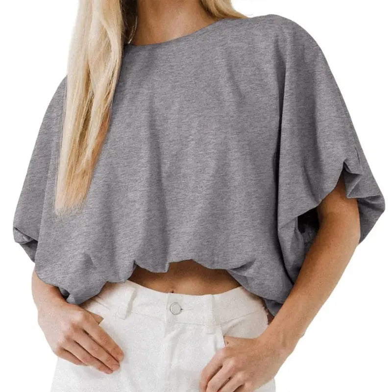 Crop top for women — cotton blend — puff sleeve — casual daily