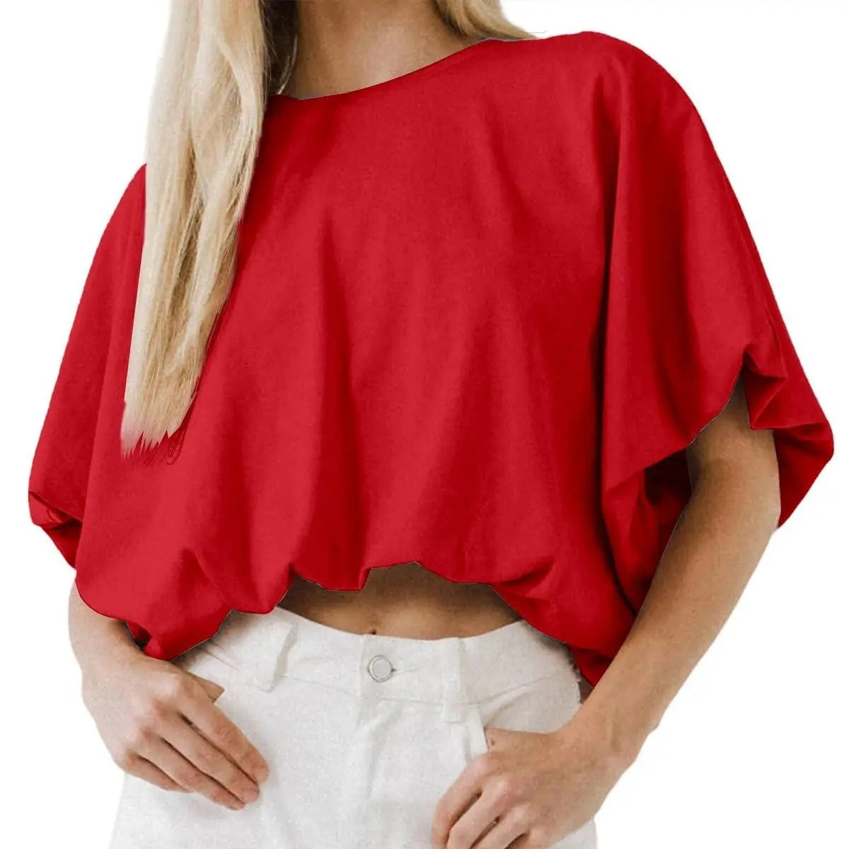 Crop top for women — cotton blend — puff sleeve — casual daily