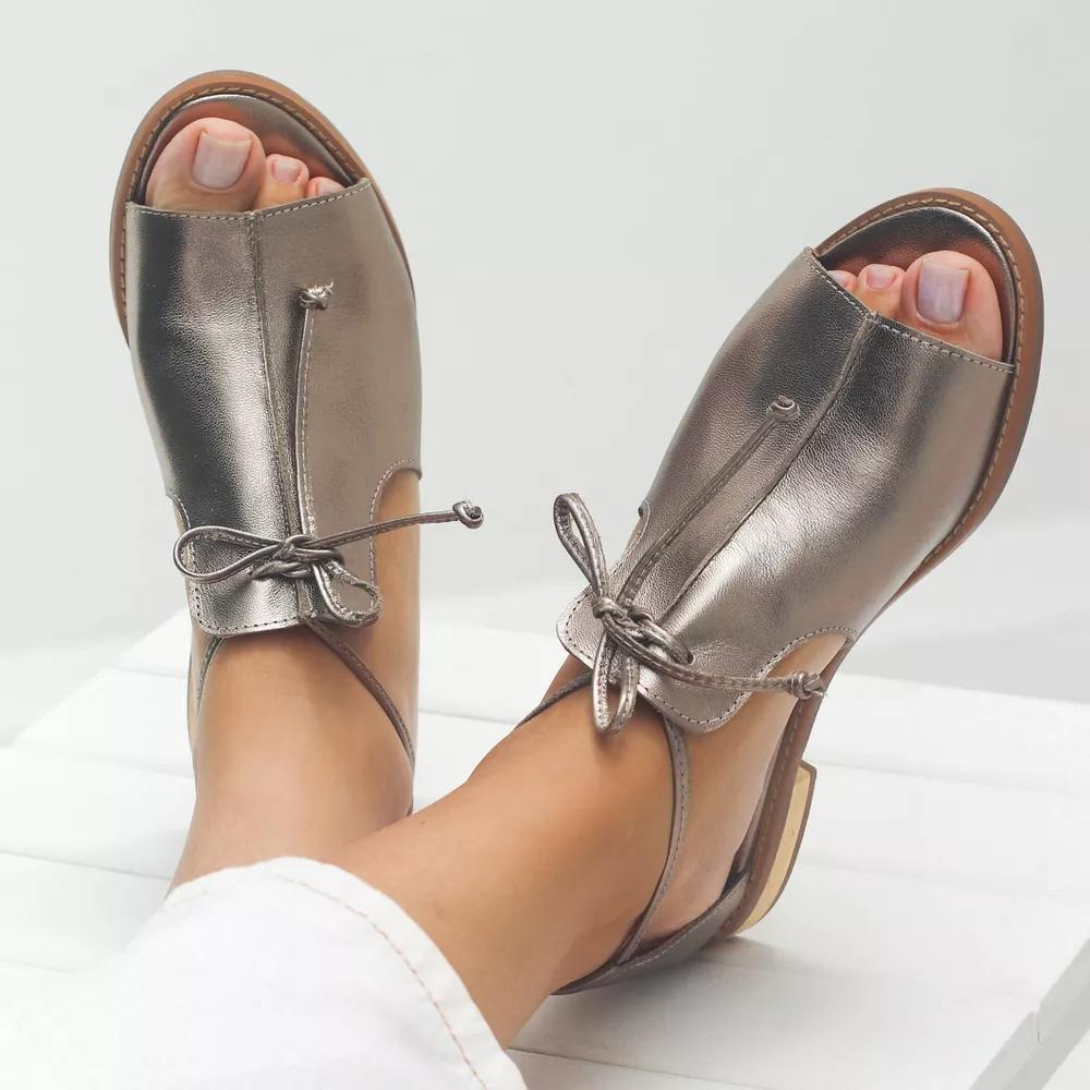 Metallic Leather Open Toe Sandals
