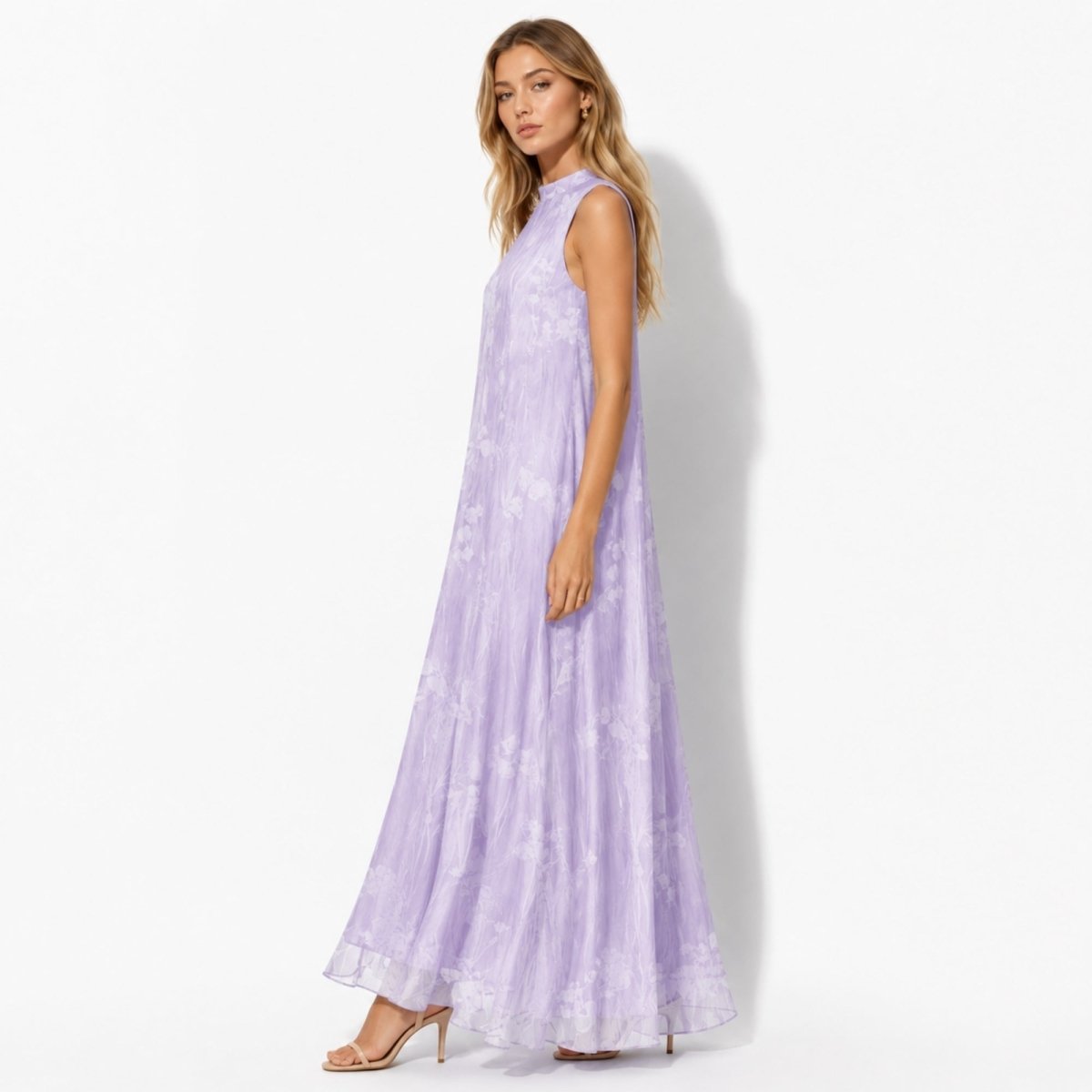Women's Maxi Dress Organza Floral High Neck Formal
