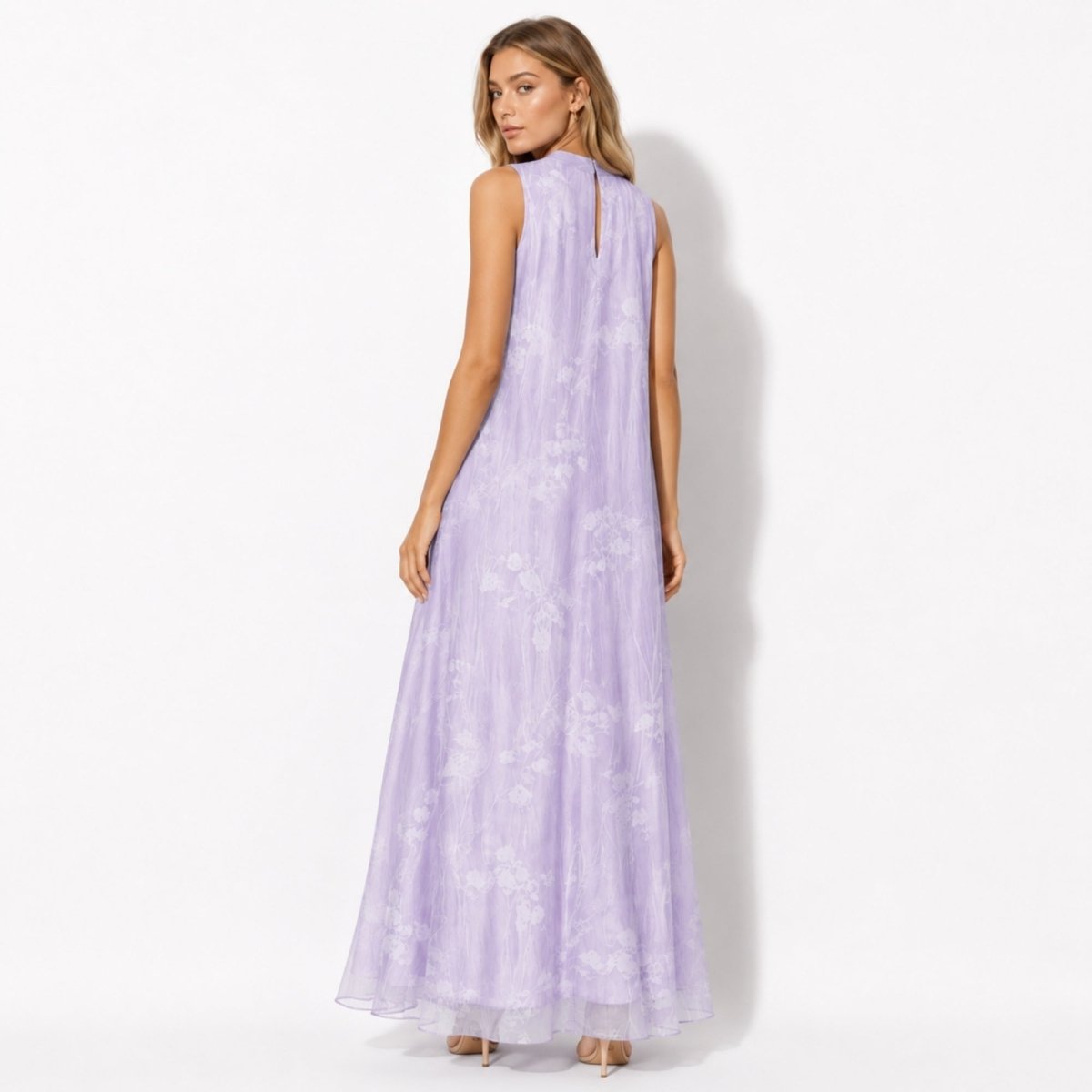 Women's Maxi Dress Organza Floral High Neck Formal