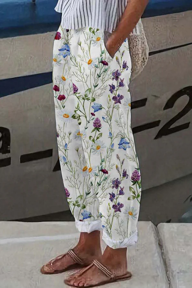 Printed Wide Leg Elastic Waist Pants