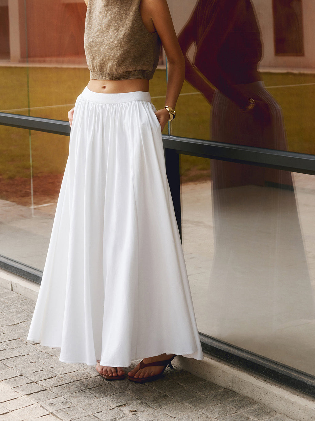 Women's A-line maxi skirt set with high waist and pleats — vacation