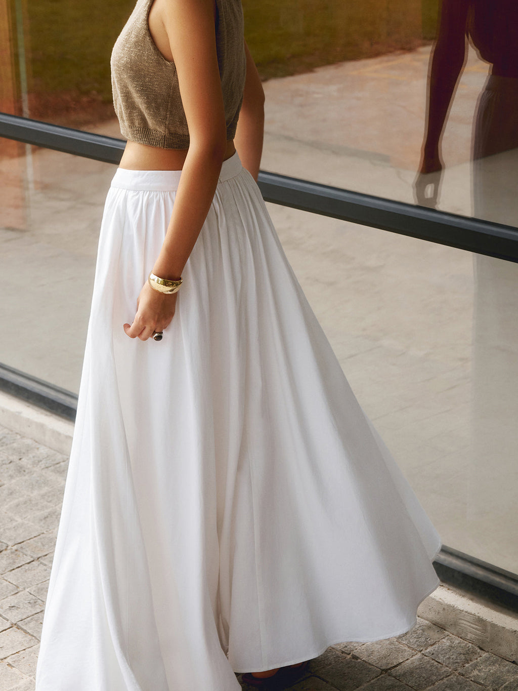 Women's A-line maxi skirt set with high waist and pleats — vacation