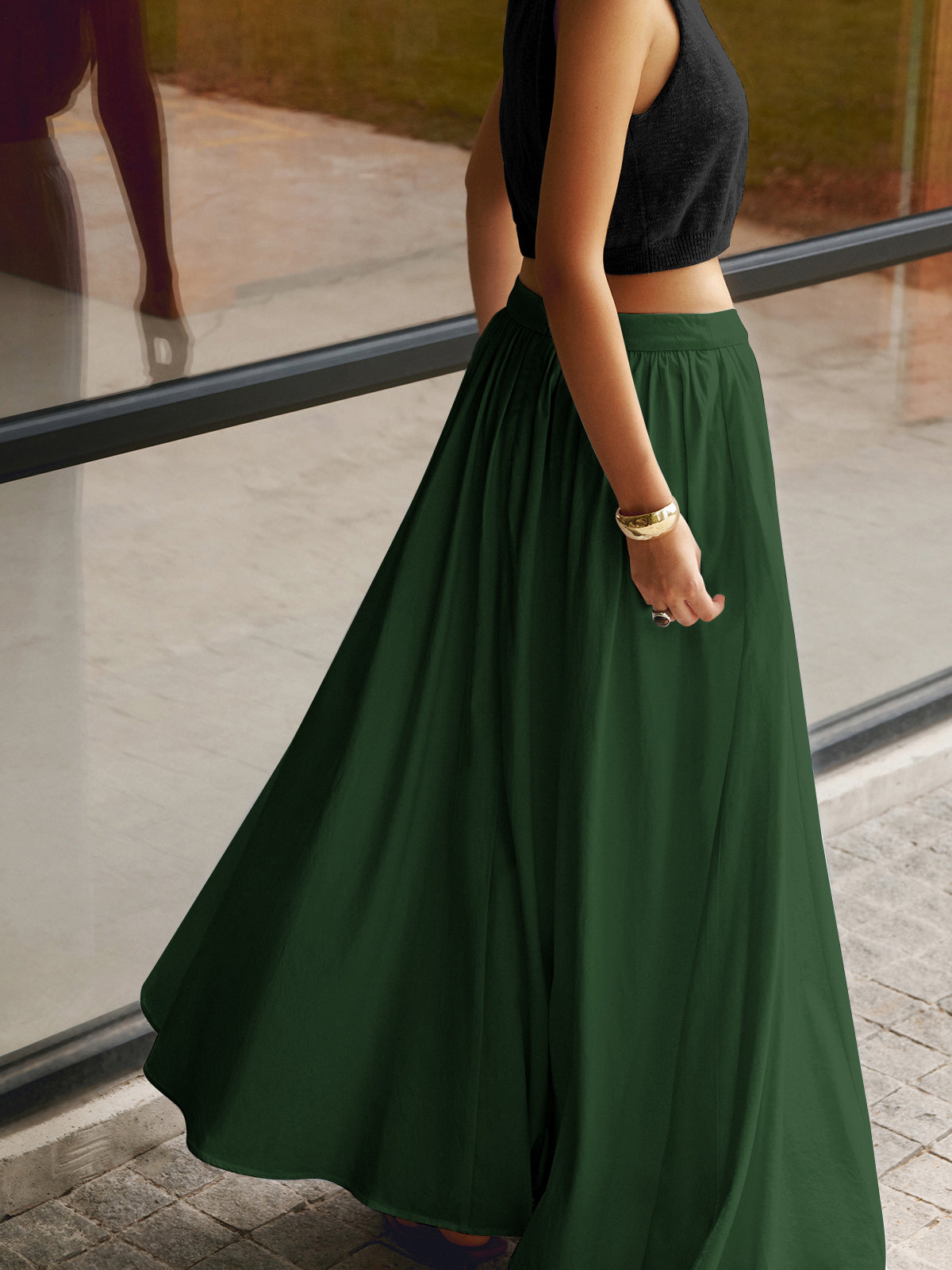 Women's A-line maxi skirt set with high waist and pleats — vacation