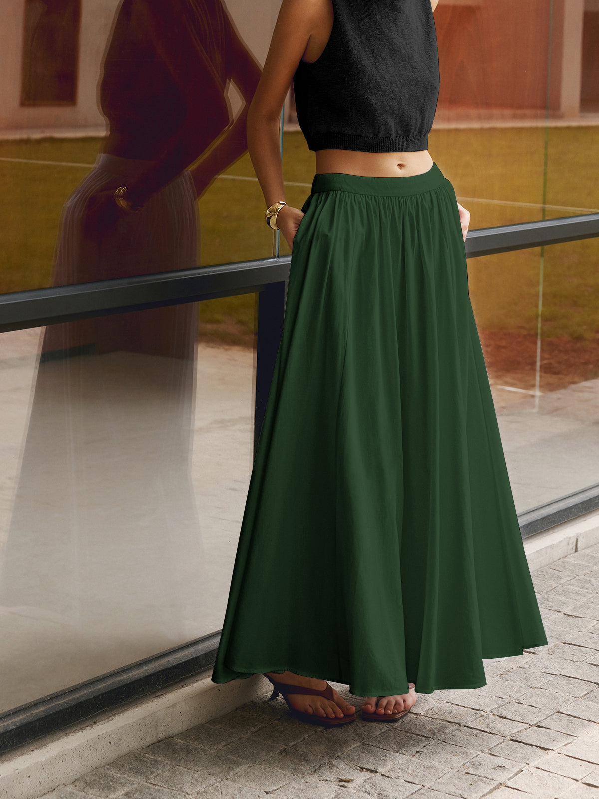 Women's A-line maxi skirt set with high waist and pleats — vacation
