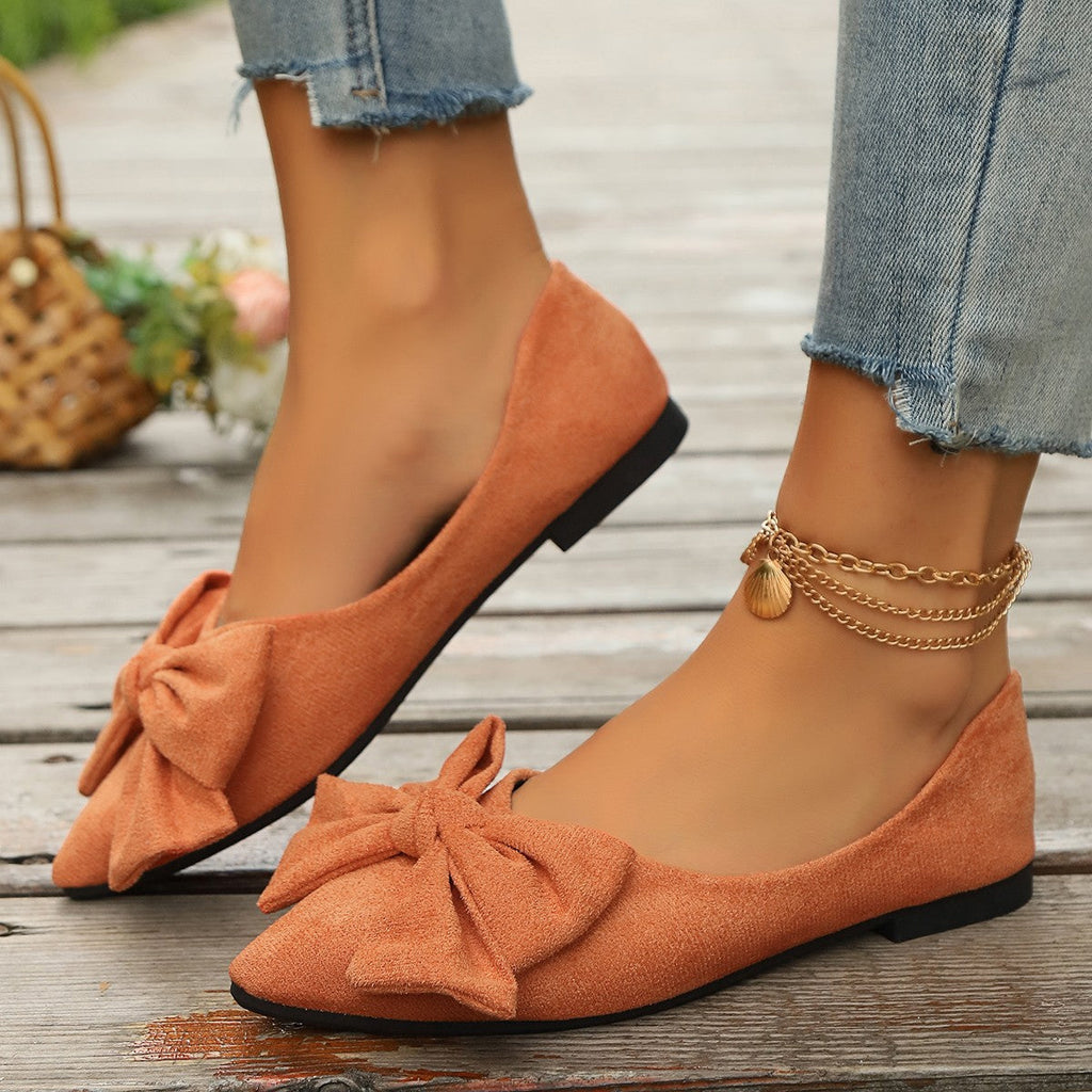 Women's Bow Detail Pointed Toe Ballet Flats