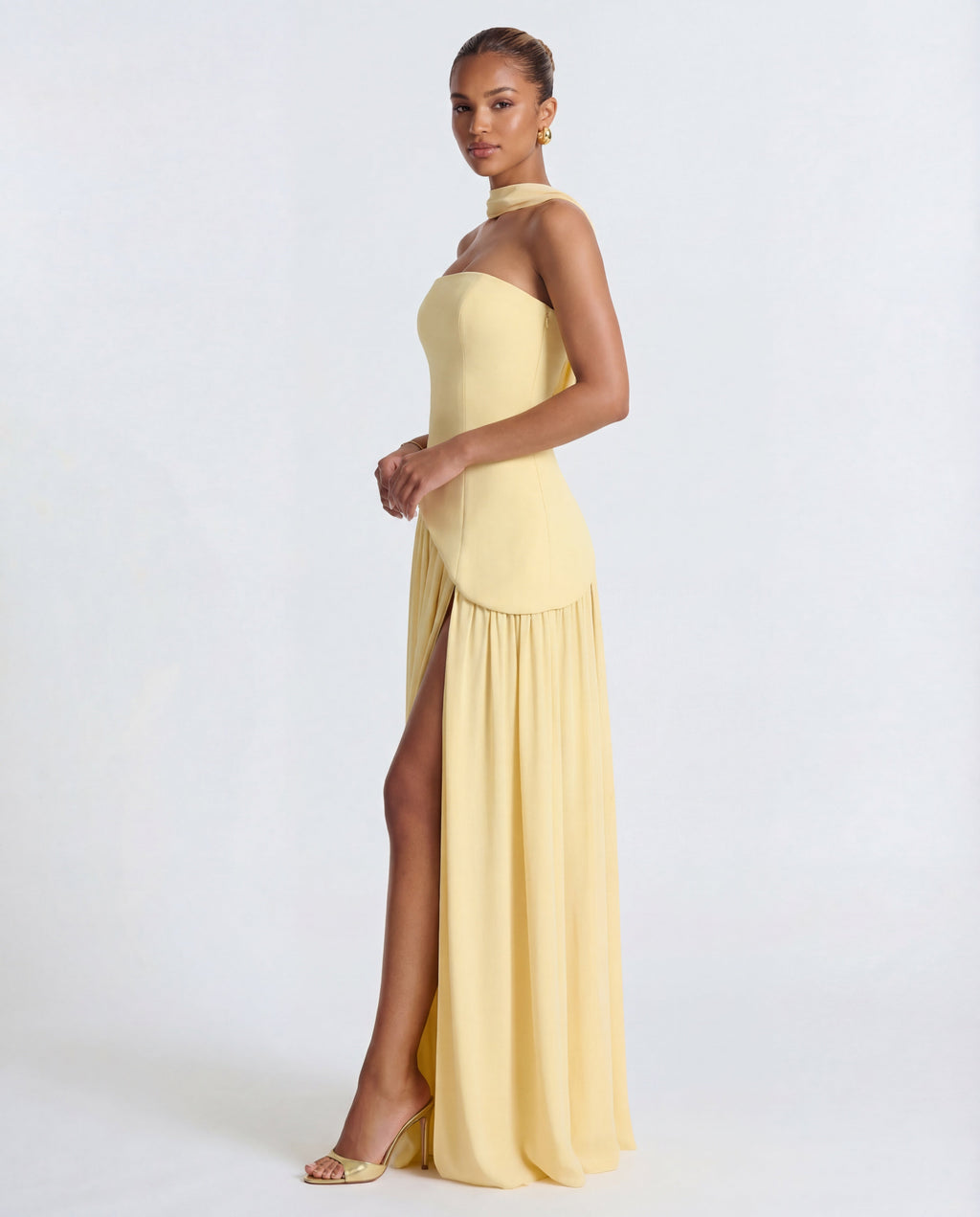 Women's strapless maxi dress | Thigh-high split for evening occasions