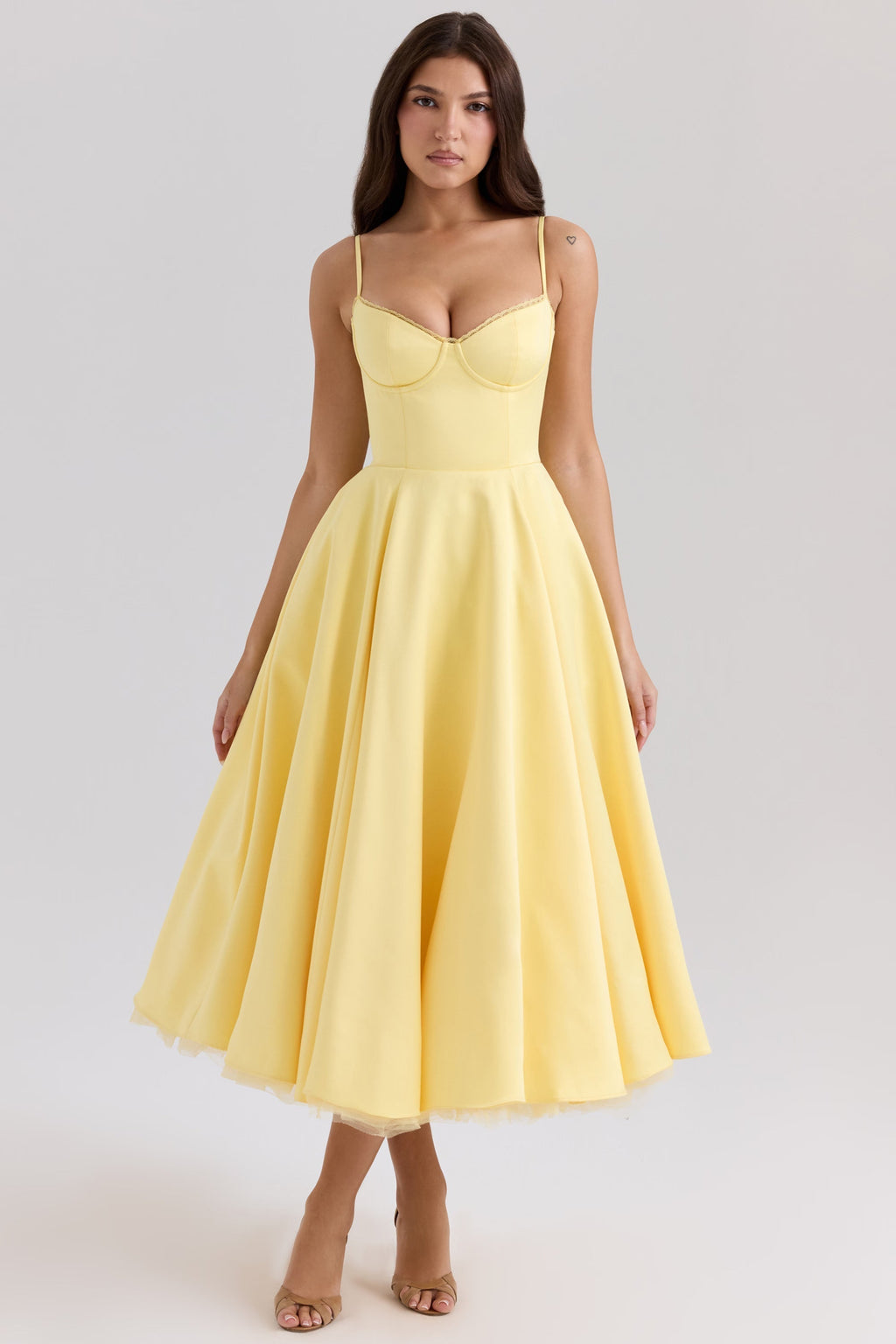 Women's midi dress | V-neck spaghetti strap silhouette | Summer party attire