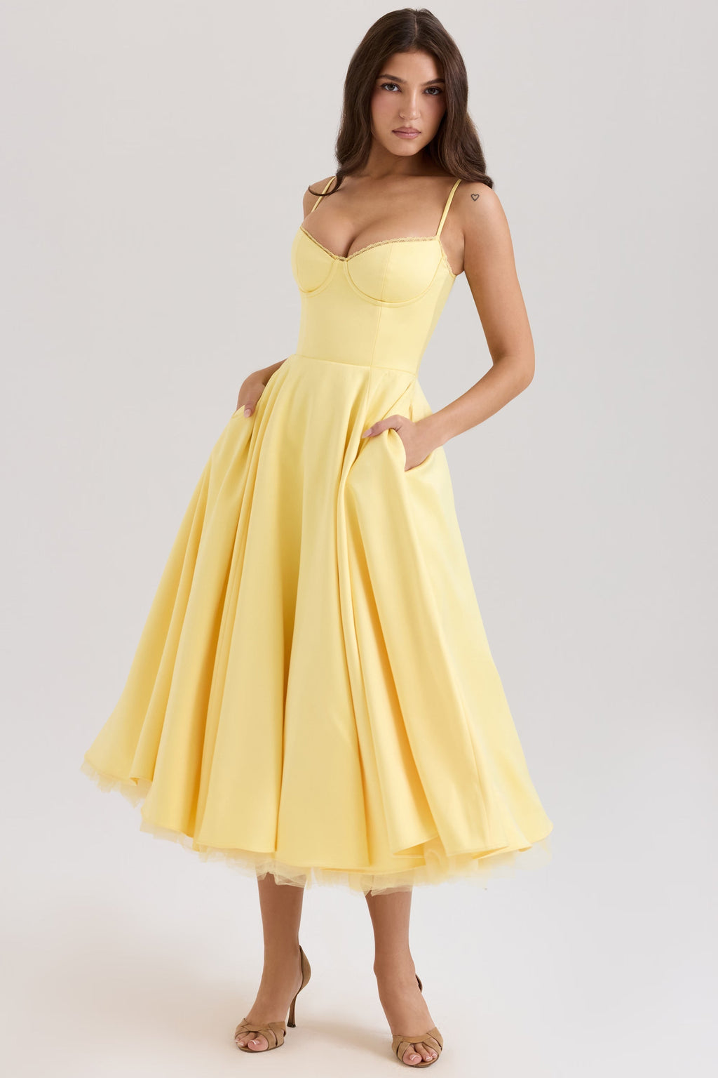 Women's midi dress | V-neck spaghetti strap silhouette | Summer party attire