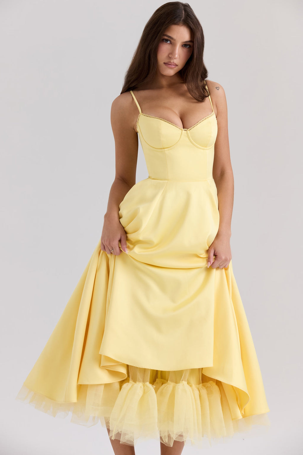 Women's midi dress | V-neck spaghetti strap silhouette | Summer party attire
