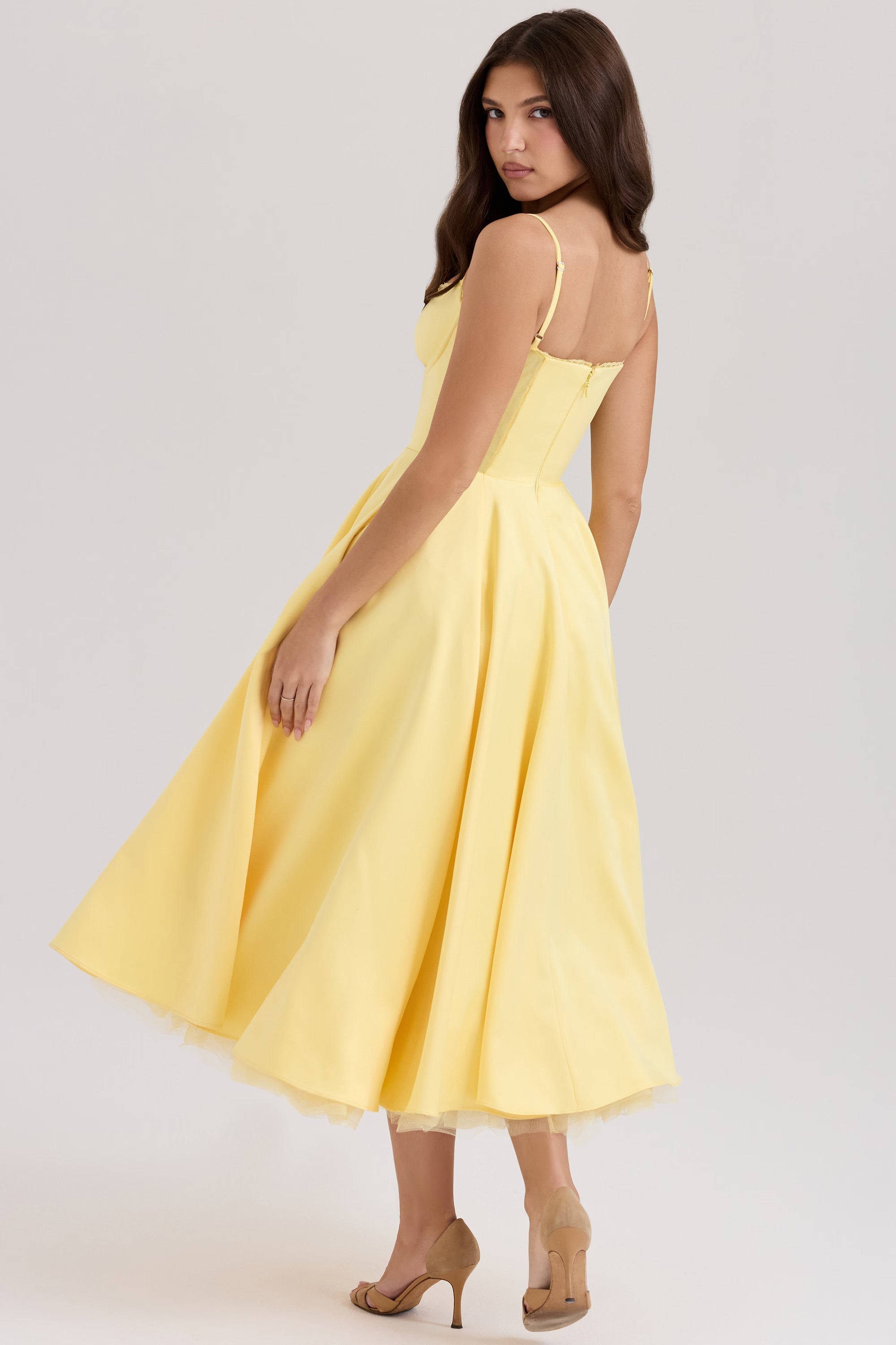 Women's midi dress | V-neck spaghetti strap silhouette | Summer party attire